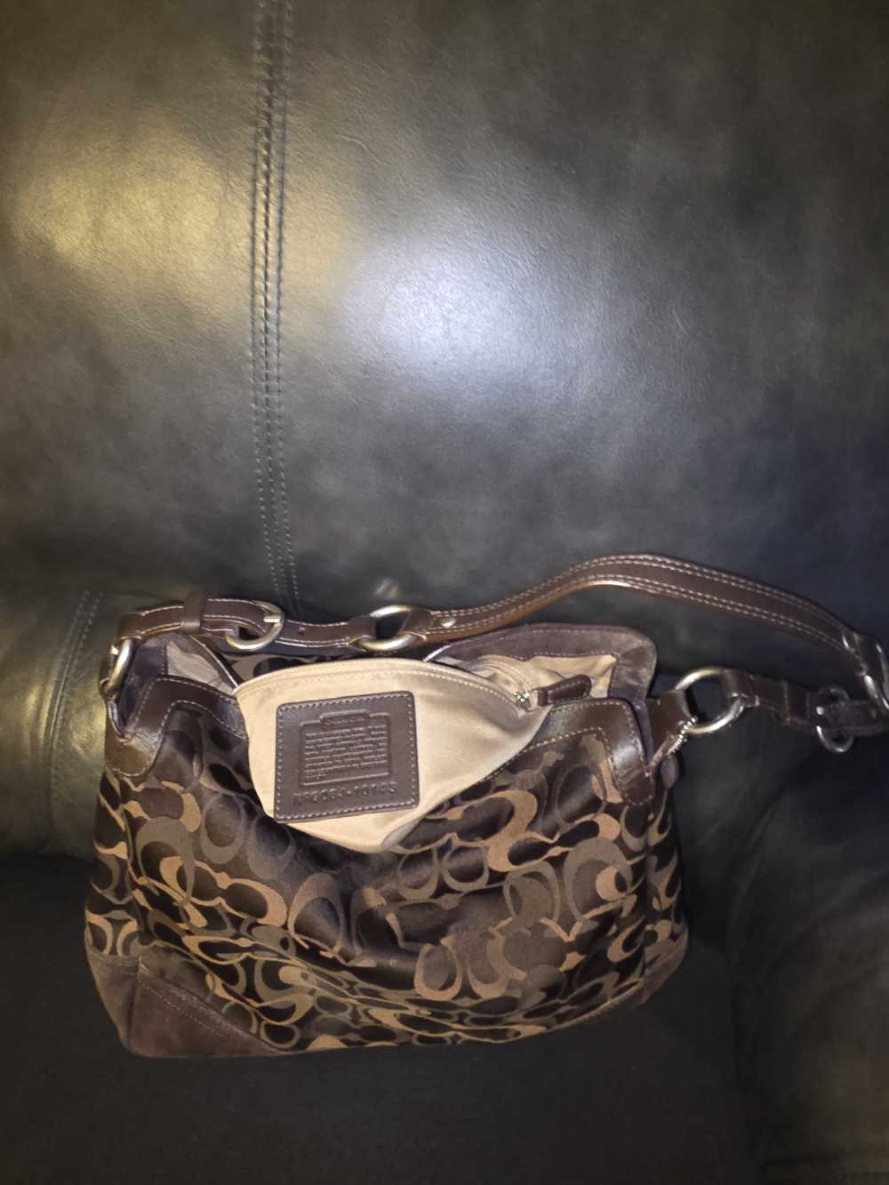 Coach Brown Signature Canvas And Suede Hobo Bag